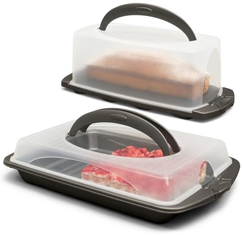 Hausfelder Kuchentransportboxen 2er Set, Vorteilspack - 1x rechteckig für Blechkuchen, 1x rechteckig für Kastenkuchen