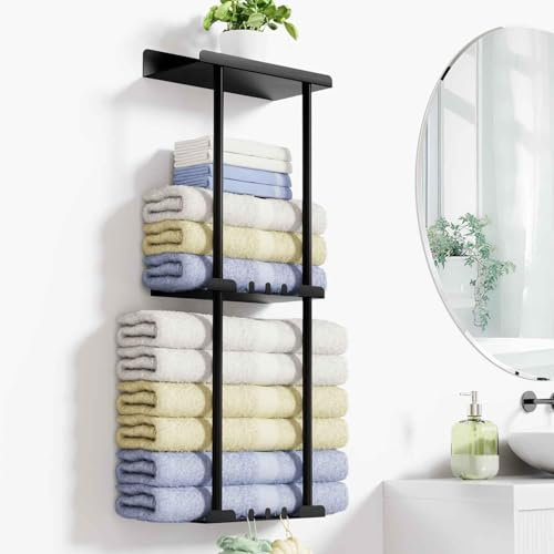 Towel Rack, Towel Storage Self Adhesive, Towel Holder Wall Mounted, Adjustable Bathroom Towel Storage, Towel Rack Wall Mounted, Black Towel Rail Bathroom Towel Holder, No Drilling Bathroom Storage