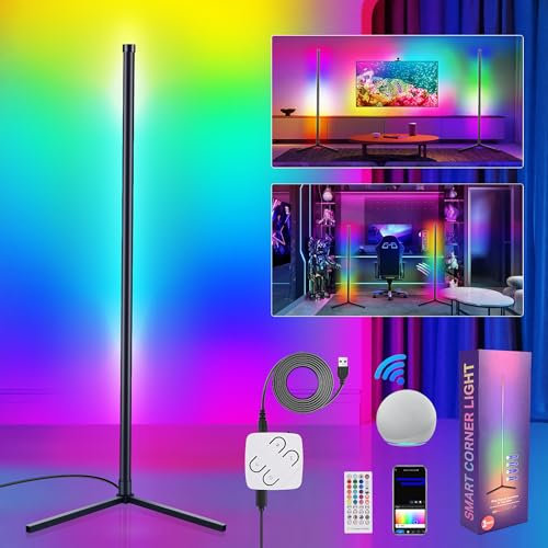 Euakee Lampadaire sur Pied Salon, WiFi RGBIC Lampadaire LED d'Angle avec Alexa/Google Home, Musique Sync, 16 Millions Couleurs, Lampe Moderne pour Salon, Chambre, Salle de Jeux