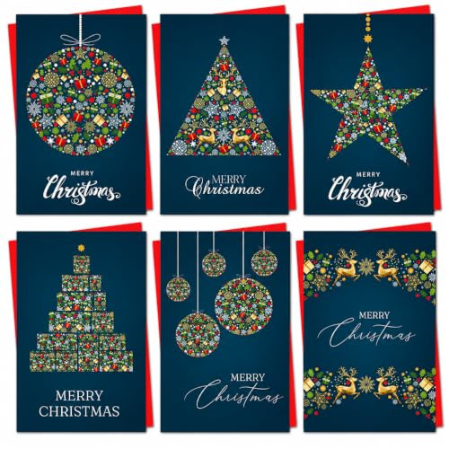 Christmas Cards 30 Pack Xmas Cards 2026 Multipack Assortment of Luxury Designs Gold Christmas Tree Star Bauble Style Xmas Cards