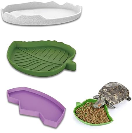 3 Pezzi Ciotola per Acqua per Cibo Rettile Mangiatoia Tartaruga Piatto Ciotola Acqua Alimenti a Forma di Orma Ciotola Acqua Alimenti a Forma di Foglie Ciotola per Bere Piatta Per Rettile