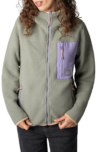 Sublevel Damen Teddy Fleecejacke – Kuschelige Jacke mit Kapuze und Kontrastfarbenen Brusttaschen, Perfekt für den Alltag
