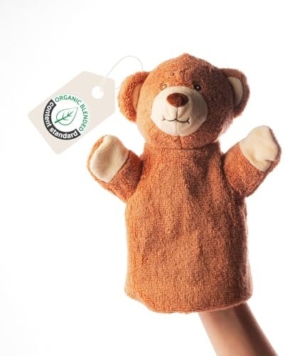 Cute Since 1999 Brauner Bär Handpuppe für Kinder ab 0 Monate - Biologische Handpuppe für Junge & Mädchen - Sachen & Geschenk für Neugeborene - Bär für Puppentheater Kinder - 26 x 20 cm