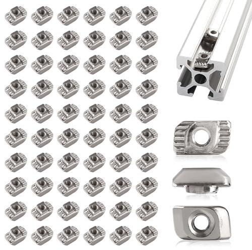 Lyeteung 60 Piezas 20 Series M3 Tuercas en T, Tuercas de Cabeza de Martillo, Tuercas Ranuradas en T de Acero al Carbono, para Perfil de Extrusión de Aluminio 20 Series