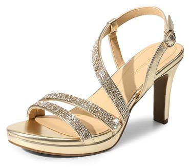 DREAM PAIRS Women's Platform Strappy Heels High Heeled Sandals Open Toe Comfortable Dressy Shoes with Adjustable Ankle Strap,Size 8,Gold,DWUMHS2557