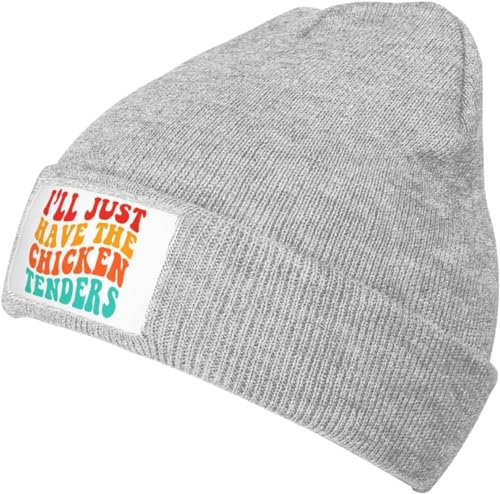 Oudrspo Graue Beanie mit Aufschrift „I'll Just Have The Chicken Tenders, Schwarze, warme, gemütliche Strickmütze