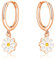 Loutade Silver Hoop Earrings for Women Girls, Sterling Silver Drop Hoop Earrings with Sunflower Dangle, Hypoallergenic Rose Gold Little Flower Daisy Hoop Earrings Dangling Jewelry Gift for Birthday