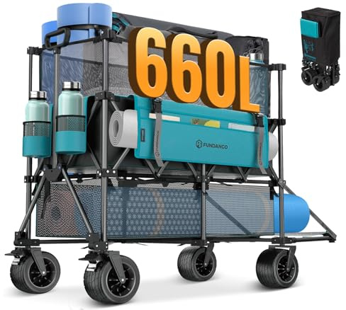 FUNDANGO 660L Faltbarer Doppeldecker-Bollerwagen mit Heckklappe | XXXL, hohe Verlängerung, robuster All-Terrain Wagen, ideal für lange Ausrüstung, Lebensmittel, Sport