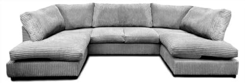 Modular Corner Sofa Shaped - U Shape Sofa Jumbo Cord - Comfortable Sofa Settee - Sectional Couches Lounge Sofa for Living Room Lounge Indoors (Grey, High Back)