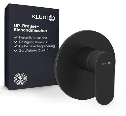 KLUDI - X1 Grifo de ducha empotrado con limitador de agua caliente, mezclador monomando con cartucho de cerámica de alta calidad para el baño, color negro mate, accesorios necesarios Kludi Slimbox