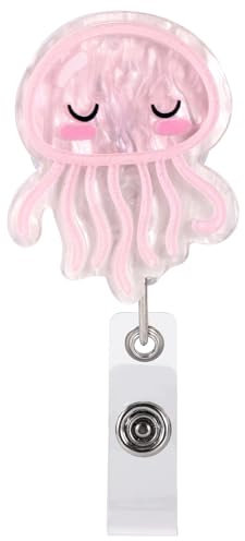 Lyreh Porte-Badge Rétractable en Forme de Méduse, Rose Porte Badge Enrouleur avec Pince Crocodile pour Infirmière Travailleur Médical Étudiant en Soins Infirmiers Enseignant
