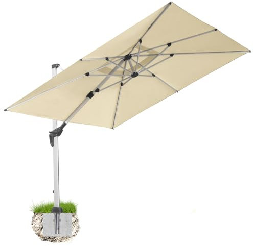 anndora Aluminium Ampelschirm 300 x 300 cm mit Kurbelsystem - Drehbar, Neigbar, Kippbar - Marktschirm, Gartenschirm - Farbe Natural mit Bodenanker