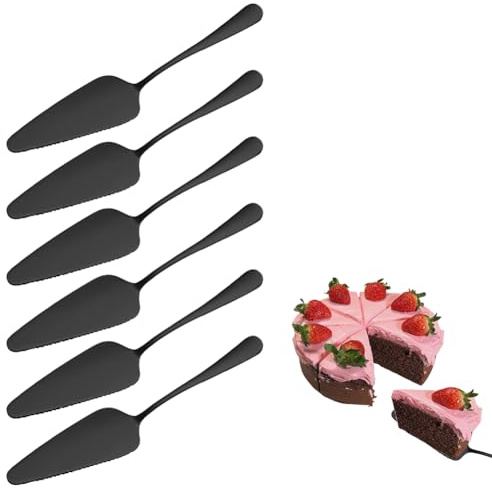 WAVATA Edelstahl Kuchenheber Set 6-teilig – polierte Tortenschaufel & Kuchenmesser mit gezackter Kante, kuchenheber & tortenheber für Kuchen, Backzubehör für Küche, Party & Restaurant Schwarz