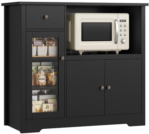 HOCSOK Buffet Cuisine Meuble de Cuisine, Meuble de Rangement, avec 1 Tiroir 3 Portes, pour Cuisine, Salle à Manger, Salon, Noir 90 x 40 x 82 cm