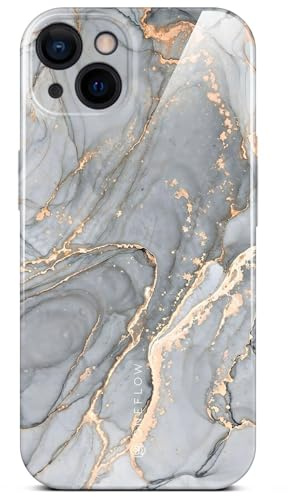 ONEFLOW Bliss Cover für iPhone 13 Hülle in Marmor Optik, Designer Case Handy Schutzhülle mit Kameraschutz, Muster Hardcase Glitzer Handyhülle marmoriert, Grau Gold