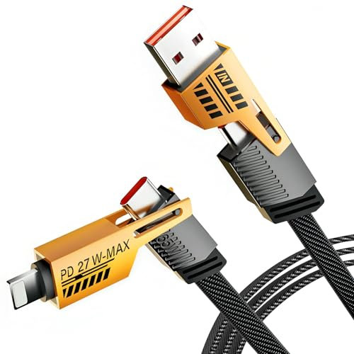 MIMIROOM Cavo dati 4 in 1 USB C, 1,5 M cavo dati meccanici USB, tipo C 65W+PD 27W, Nylon Intrecciato Multiplo Cavetto di Ricarica Rapida per iPhone Android Samsung Galaxy Huawei