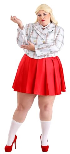 Plus Size Heather Chandler Costume Set for Women with Red Jacket Skirt and Shirt Front with Brooch for Halloween, Multicolor, 2X