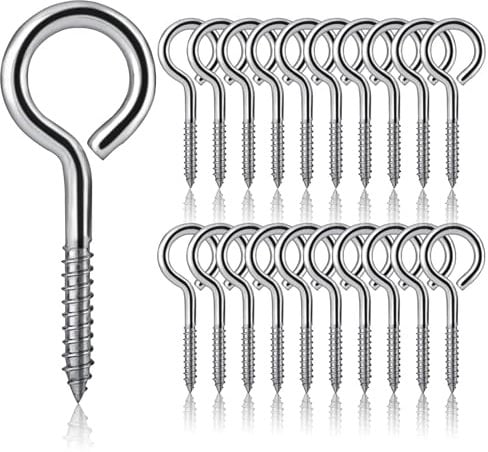 20Pcs M4 x 50 Eyelet Screws Vine Eye Bolts Eye Screws Hooks Metal Screw-in Hook Heavy Duty 304 Stainless Steel Self Tapping Ring Screw Nails