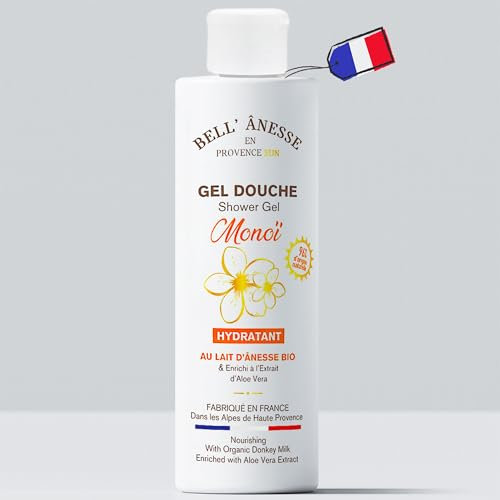 Gel douche Monoï au Lait d'Ânesse BIO 250 ml. Fabrication Française. Tous types de peau