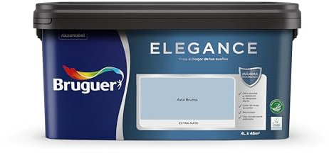 Bruguer Elegance Pintura Monocapa Extra Mate para Paredes y Techos, Interior y Exterior protegidos, Ultra Lavable, Resistente al Desgaste y Manchas, Con conservante Antimoho, Azul Bruma 4 L