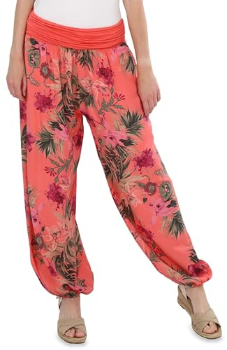 Malito - Damen Haremshose floraler Blumen Print - atmungsaktive Pumphose - dünne Freizeit Strandhose - hautfreundliche Aladinhose 8939 (Coral)
