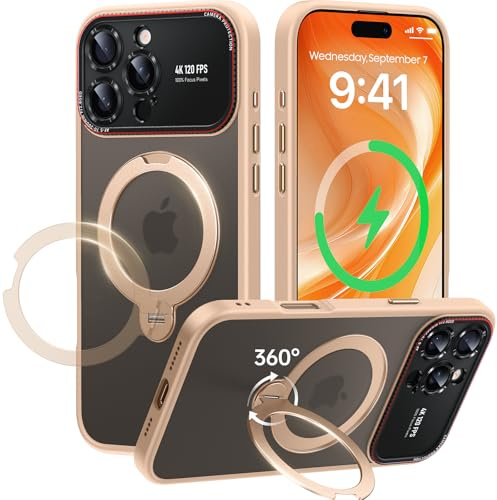 Peerock 360° Drehbarer Magnetischer Ständer für iPhone 16 Pro Max Hülle [Pro-Version Kameraschutz] [16FT Militärschutz] Stoßfeste Kratzfeste Handyhülle Transluzente Matt Case 6,9, Wüstentitan