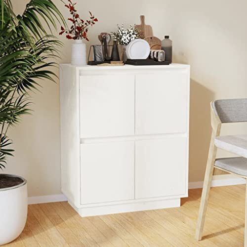 Qnhdfrt White Solid Pine Wood Sideboard Cabinet with 4 Doors