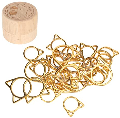Adfaga Strickende Maschenmarkierer mit Katzenohren, Vergoldung, DIY-Handwerk, niedliche Maschenmarkiererringe für Schmuck, Basteln, Stricken, Häkeln, Bastelprojekte, 30 Stück, Zink