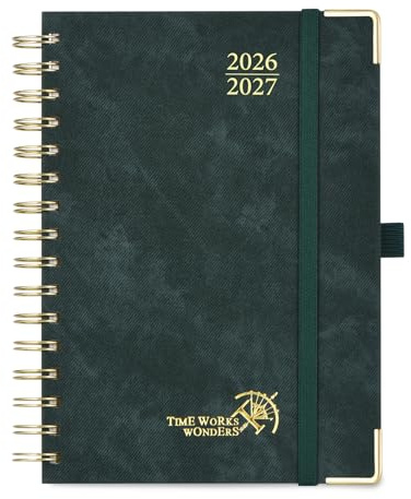 POPRUN Lehrerkalender 2026 2027 Spiralbuch ca.A5(21 x 14,8cm) auf Deutsch | Lehrerplaner für Lehrerinnen und Lehrer,mit Monatliches Register,Schulplaner mit PU-Leder Hardcover(Tiefgrün)
