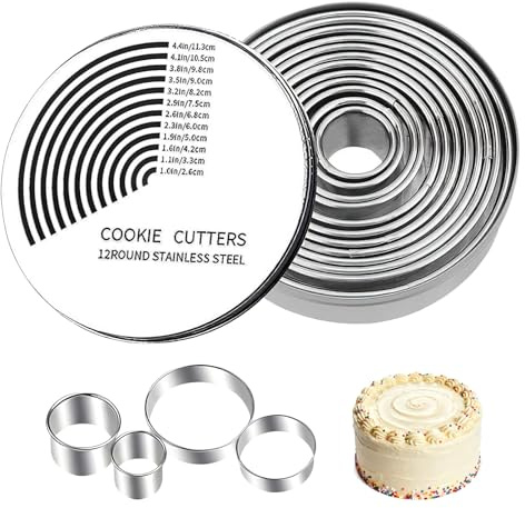 Stainless Steel Ring Cookie Cutter, 12 Pcs Round Pastry Cookie Cutter Set, Portable Circle Biscuit Cutters for Home Cooks Pastry Donut Fondant Baking DIY Cake