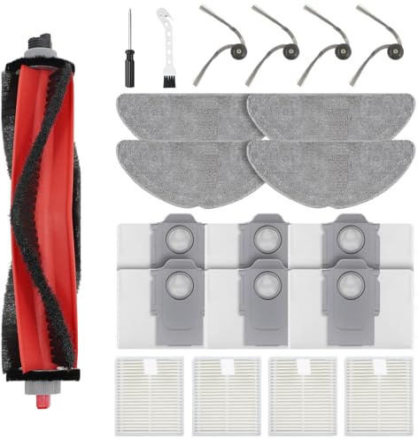 21 Stück Zubehörset für Roborock Q7 L5+ / Q7 M5+ Saugroboter | mit 1 Hauptbürsten 4 Wischtücher 4 Filter 6 Staubbeuteln 4 Seitenbürsten 2 Werkzeuge, Langlebige Ersatzteile