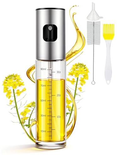 MRUN BONE 100ml Öl Sprühflasche Edelstahlglas ÖLspray Zum Kochen Öl spray für Heißluftfritteuse Airfryer Öl Spray für Salat, Grillen, Ölspray für Öl & Essig 100% BPA frei Glas