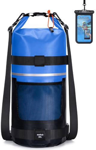 ECOHUB Dry Bag 2L 5L 10L 15L 20L, wasserdichte Tasche mit Rolltop Verschluss & IPX8 Handyhülle, Doppelschultergurten & Tragegriff, für Kajak, SUP, Bootfahren, Wandern, Camping, Angeln, Blau