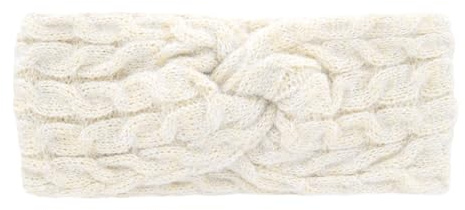 axy Damen Strick Stirnband mit Twist Knoten, Silberfäden und Zopfmuster, Winter Haarband, Kopfband - Ohrenwärmer - gestrickt Headband - warm HBW6 (Weiss)