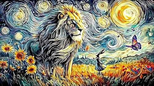 Schwarz-weißer Löwe und Frau im Sturm Puzzle 1000 Teile Bildungsspiel-Herausforderung Spaßiges und Herausforderndes Familienspiel Geschenk für Frauen und Männer zur Entspannung 70x50/1000 Teile