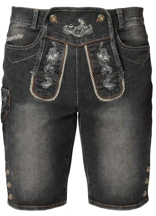 Steigenhöfer Jeans Herren im Lederhosen Look - Leonard - Stonewashed Stretch Denim - Umklappbarer Trachtenlatz mit Knopfleiste - Lederhose Tracht - Oktoberfest Outfit