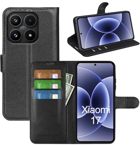 betterfon Klapphülle für Xiaomi 17 – Handyhülle als Buchhülle aus Kunstleder, Wallet Case mit Kartenfächern & Standfunktion, Schwarz