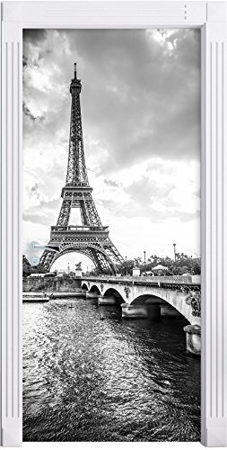 Stil.Zeit Möbel Eiffelturm in Paris Kunst B&W als Türtapete, Format: 200x90cm, Türbild, Türaufkleber, Tür Deko, Türsticker
