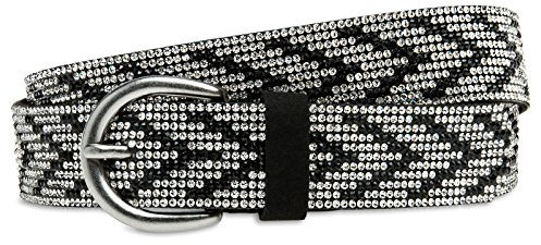 Caspar GU313 eleganter Glitzer Strass Gürtel Taillengürtel, Gürtelgröße:85 [Körperumfang 80-90 cm], Farbe:schwarz/silber