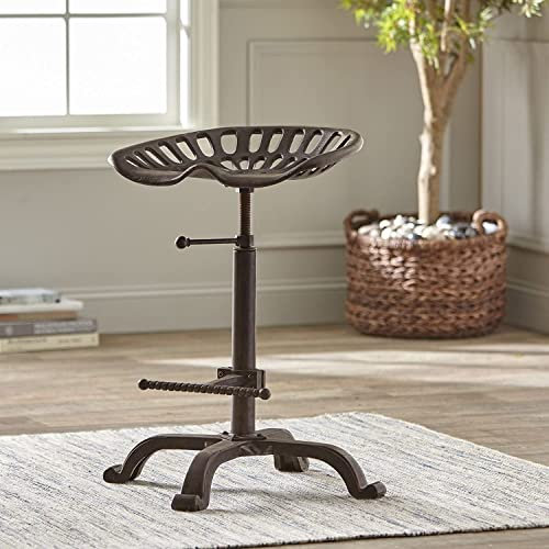 HomeZone 50-65cm Brown Cast Iron Bar Stool - Vintage Industrial Rustic Swivel Tractor Seat - Cast Iron Metal Barstool Adjustable Height - Vintage Bar Pub Seating for Home, Kitchen, Outdoor, Decking