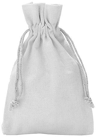 | 5 Baumwollsäckchen, zertifiziert, Stoffbeutel, 30x20 cm mit Baumwollkordel, Geschenksäckchen, Hochzeit, Ostern, Nikolaussäckchen, Weihnachtsverpackung (Weiss)