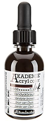 Schmincke - AKADEMIE Acryl color INK, Vandyckbraun, 50 ml, 23 668 024, flüssige Acryl color-Farbe, pigmentierte Acryltinte zum Malen, Schreiben, Airbrush