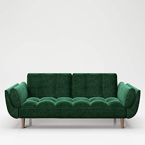 PLAYBOY Sofa mit Bettfunktion, Samtstoff in Grün, Petrol, stabile Massivholzfüsse, Bettsofa mit verstellbarer Rückenlehne, 2er Sofa, 3er Sofa, Sofabett, 2-Sitzer, 3-Sitzer, Retro-Design, Club-Stil