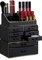 Relaxdays Make Up Organizer mit Schubladen, stapelbarer Schmuckkasten Make Up, Acryl Schminkaufbewahrung, schwarz-gold, 30 x 24 x 14 cm