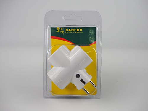 Sanfor 55009 Blíster Clavija Triple con Toma de Tierra, Adaptador Triple Schuko TT