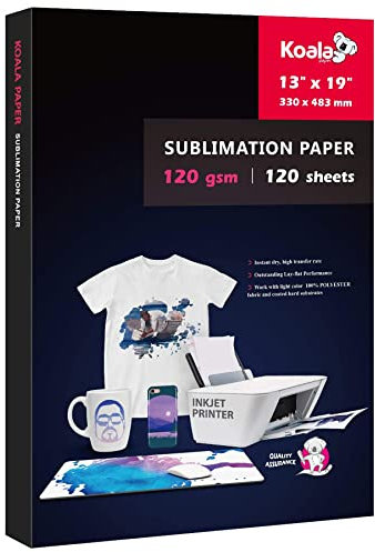 Koala - Papel de sublimación de 13 x 19 pulgadas, 120 g/m², 120 hojas, se aplica para personalizar vasos, camisetas de colores claros y otros espacios en blanco de sublimación, solo compatible con