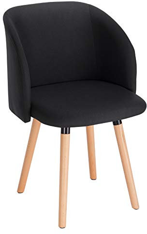 WOLTU Esszimmerstuhl 1 Stück Küchenstuhl Wohnzimmerstuhl Polsterstuhl Sessel, Armlehnstuhl mit Rückenlehne, für Esszimmer, Küche, Wohnzimmer, Leinen, Gestell aus Massivholz, Schwarz, BH120sz-1
