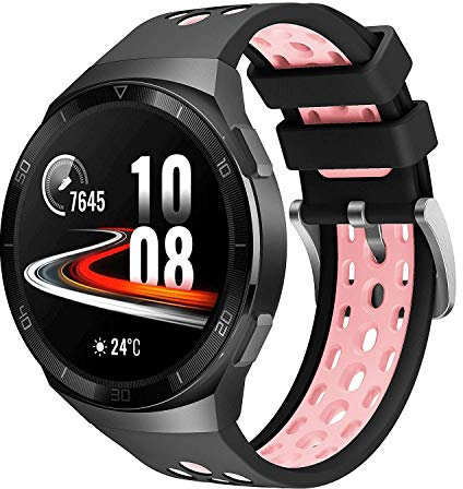Keweni Correa Compatible con Huawei Watch GT 2e, Correa de Repuesto de Silicona de Ajuste Rápido para Huawei Watch GT2e (Negro Rosa Claro)