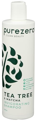 Purezero Teebaum- und Matcha-Shampoo – nährende und belebende Kopfhautbehandlung mit Minzgeschmack, ohne Sulfate, Parabene und Farbstoffe, vegan und tierversuchsfrei, 12