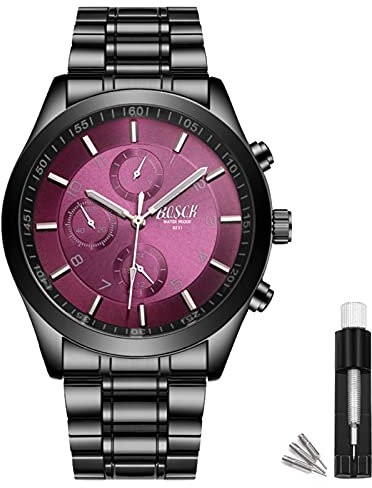 BOSCK Orologi Uomo, orologi da polso da uomo sportivi di moda con acciaio inossidabile, orologio da polso al quarzo analogico viola impermeabile da 30 m per uomo(viola)